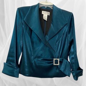 J. R. Nites Turquoise Dressy Fitted Mock Wrap Top for Women Sz 8